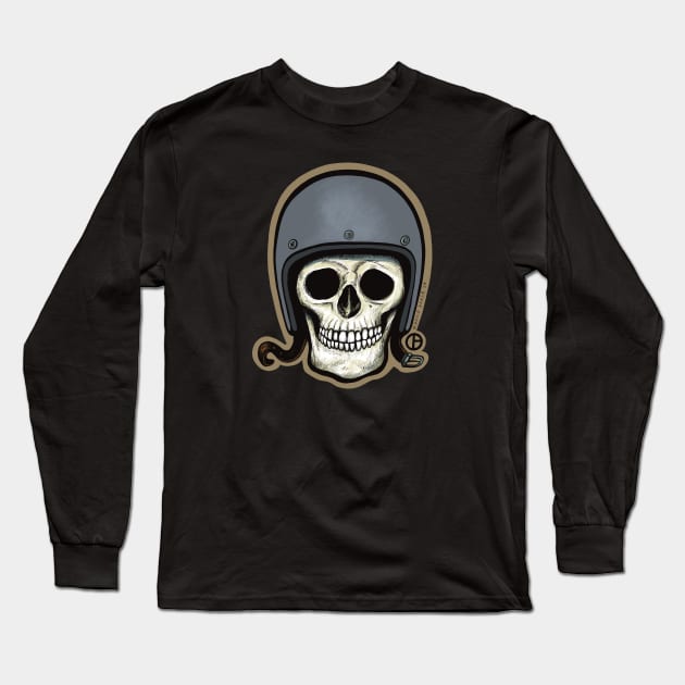 Skull Helmet Long Sleeve T-Shirt by Art from the Blue Room